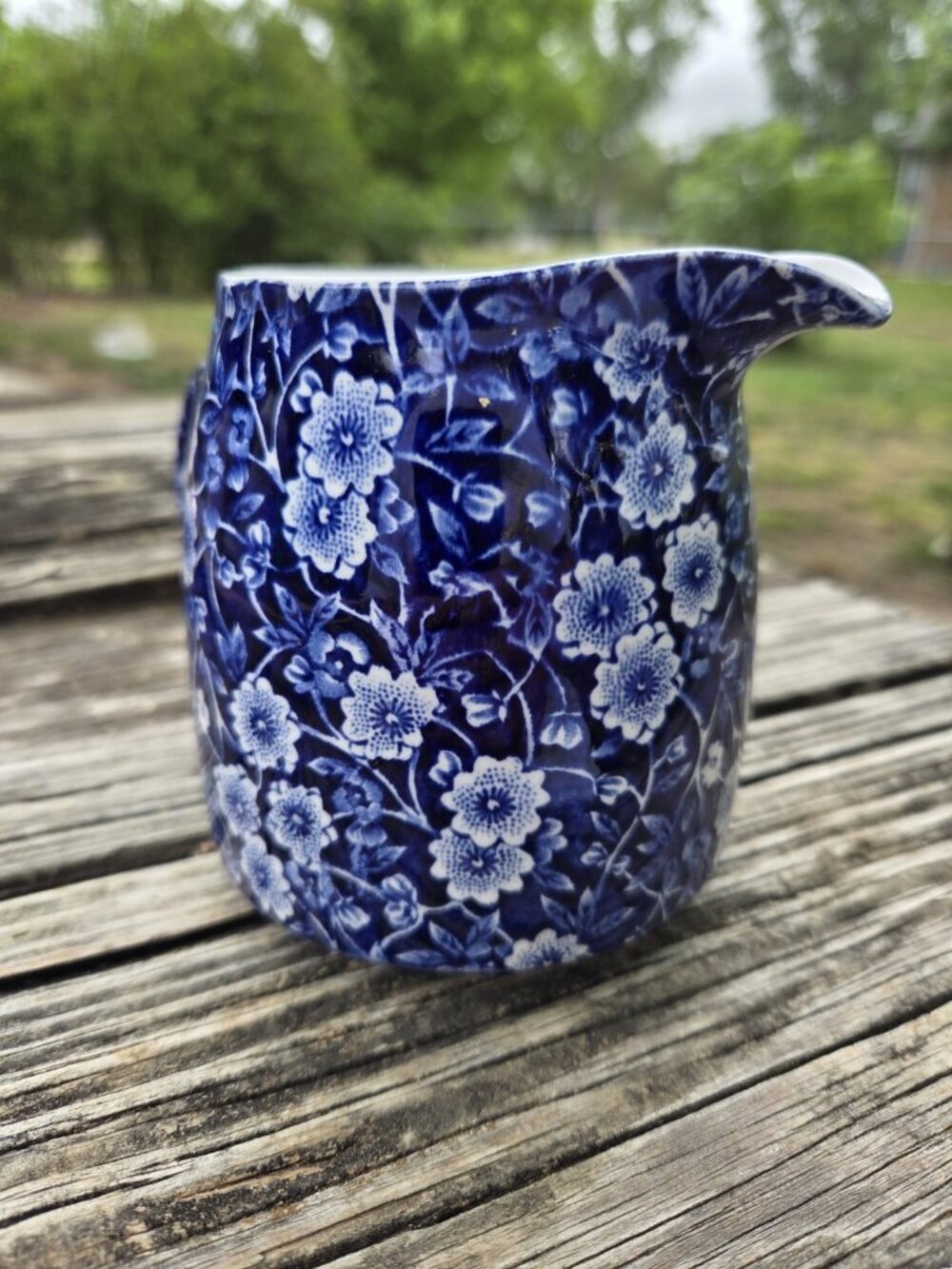 Vintage Cobalt Blue Floral Calico Crownford Creamer Jug Staffordshire England - Picture 5 of 12